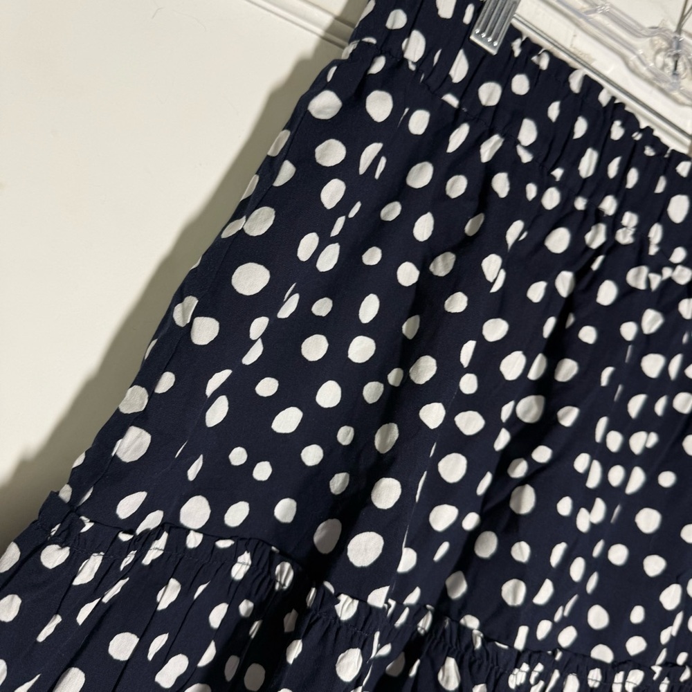 LOFT Navy Blue Tiered Skirt White Polka Dots Lined Size Medium Nautical Preppy - Picture 3 of 9